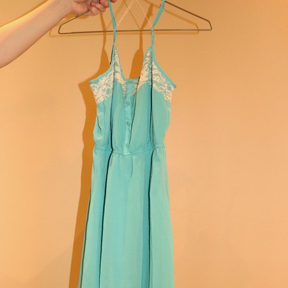 Teal Hi-Low Dress with Lace Detail - Picture 1 of 2